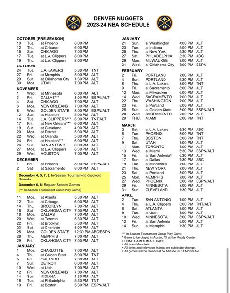 nba denver nuggets schedule